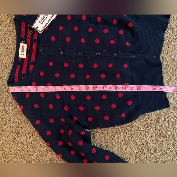 NWT~Vintage Inspired Navy Cardigan Sweater with Red Polka Dots, UK XL-Import!🍒 - Picture 8 of 10